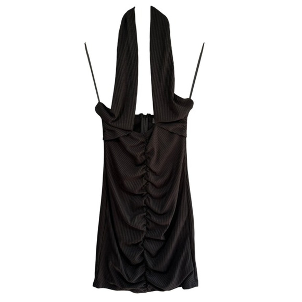 White Fox Mini Dress Womens Small Black Excellent Ruched Halter Ribbed Bodycon